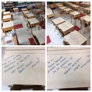 Messages encourageants écrits par une enseignante